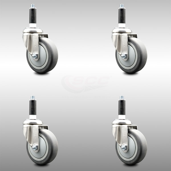 4 Inch 316SS Thermoplastic Rubber Swivel 3/4 Inch Expanding Stem Caster Set